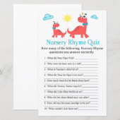 Red dinosaur Nursery Rhyme Quiz baby shower game (Voorkant / Achterkant)