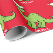 Red Dinosaur Santa Custom Kinder Cadeaupapier (Rol Hoek)