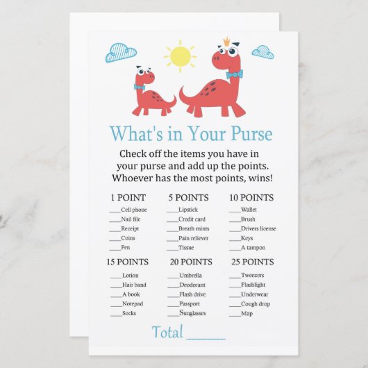 Red dinosaurus Wat zit er in je baby shower met ha (Voorkant / Achterkant)