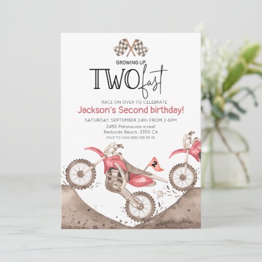 Red Dirt Bike 2nd birthday - Growing up two fast Kaart (Staand voorkant)