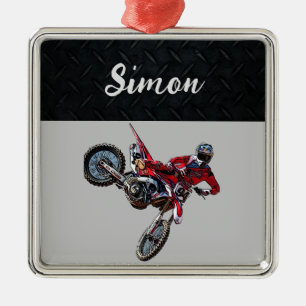 Red Dirt Bike Sports Boy Christmas Boy Metalen Ornament