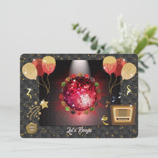Red Disco Ball Afstudeerfeest Kaart (Staand voorkant)