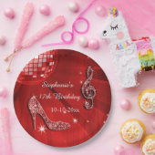 Red Disco Ball and Heels 17th Birthday Papieren Bordje (Feest)