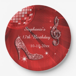 Red Disco Ball and Heels 17th Birthday Papieren Bordje