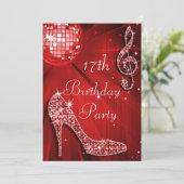 Red Disco Ball and Sparkle Heels 17th Birthday Kaart (Staand voorkant)