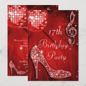 Red Disco Ball and Sparkle Heels 17th Birthday Kaart (Voorkant / Achterkant)