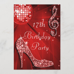 Red Disco Ball and Sparkle Heels 17th Birthday Kaart