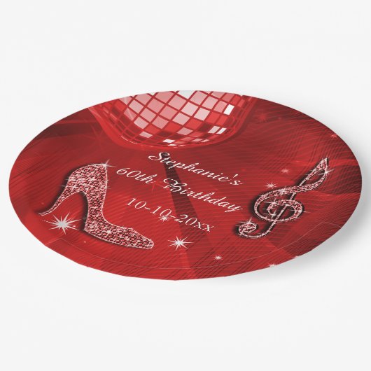 Red Disco Ball en Heels 60th Birthday Papieren Bordje (Gekanteld)