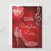 Red Disco Ball en Sparkle Heels 20e Verjaardag Kaart (Voorkant)