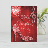Red Disco Ball en Sparkle Heels 20e Verjaardag Kaart (Staand voorkant)