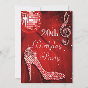 Red Disco Ball en Sparkle Heels 20e Verjaardag Kaart