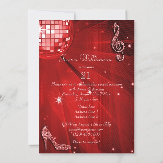 Red Disco Ball en Sparkle Heels 21e verjaardag Kaart (Achterkant)
