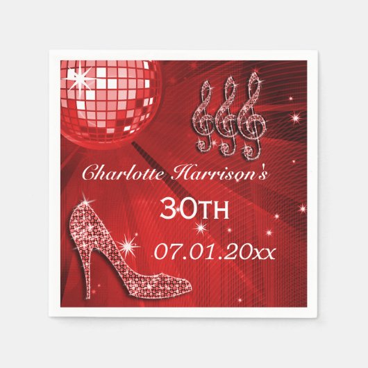 Red Disco Ball en Sparkle Heels 30e Servetten (Voorkant)