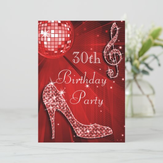 Red Disco Ball en Sparkle Heels 30e verjaardag Kaart (Staand voorkant)