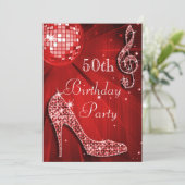 Red Disco Ball en Sparkle Heels 50ste verjaardag Kaart (Staand voorkant)