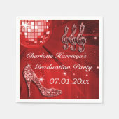 Red Disco Ball en Sparkle Heels Afstuderen Servet (Voorkant)