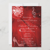 Red Disco Ball en Sparkle Heels Quinceañera Kaart (Achterkant)