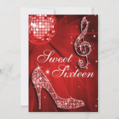 Red Disco Ball en Sparkle Heels Sweet 16 Kaart (Voorkant)