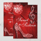 Red Disco Ball en Sparkle Heels Sweet 16 Kaart (Voorkant / Achterkant)