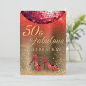 Red Disco Ball Gold 50 en Fabulous Birthday Kaart (Staand voorkant)