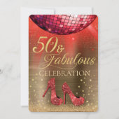 Red Disco Ball Gold 50 en Fabulous Birthday Kaart (Voorkant)