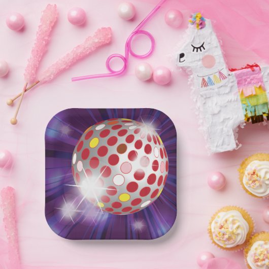 Red Disco Ball Papieren Bordje (Feest)