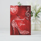 Red Disco Ball Sparkle Heels Dank je Bedankkaart (Staand voorkant)