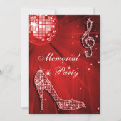 Red Disco Ball Sparkle Heels Memorial Party Kaart (Voorkant)