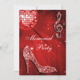 Red Disco Ball Sparkle Heels Memorial Party Kaart