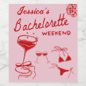 Red Disco Cocktail Bachelorette Weekend Wijn Etiket (Enkel label)