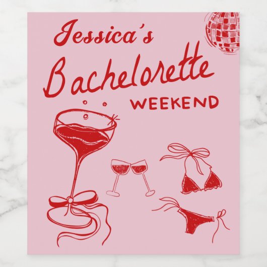 Red Disco Cocktail Bachelorette Weekend Wijn Etiket (Enkel label)