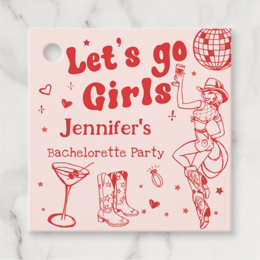 Red Disco Cowgirl Rodeo Bachelorette Party Bedankjes Labels (Voorkant)