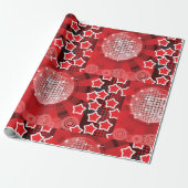 Red Disco Party Theme met sterren en glitterbal Cadeaupapier (Uitgerold)