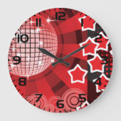 Red Disco Party Theme met sterren en glitterbal Grote Klok (Voorkant)