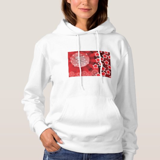 Red Disco Party Theme met sterren en glitterbal Hoodie (Voorkant)