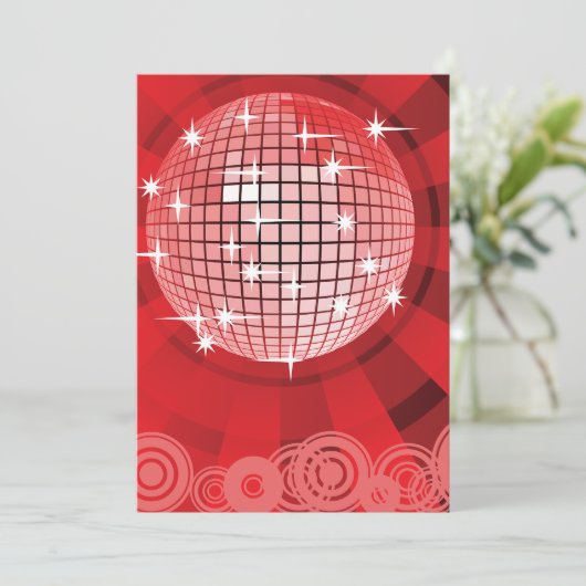 Red Disco Party Theme met sterren en glitterbal Kaart (Staand voorkant)