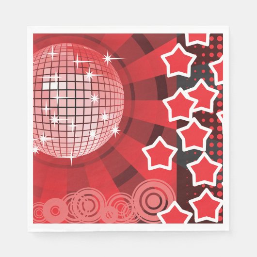 Red Disco Party Theme met sterren en glitterbal Servet (Voorkant)