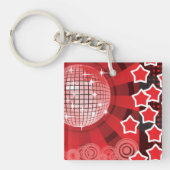 Red Disco Party Theme met sterren en glitterbal Sleutelhanger (Voorkant)