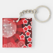 Red Disco Party Theme met sterren en glitterbal Sleutelhanger (Achterkant)