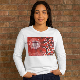 Red Disco Party Theme met sterren en glitterbal T-shirt