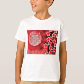 Red Disco Party Theme met sterren en glitterbal T-shirt (Voorkant)