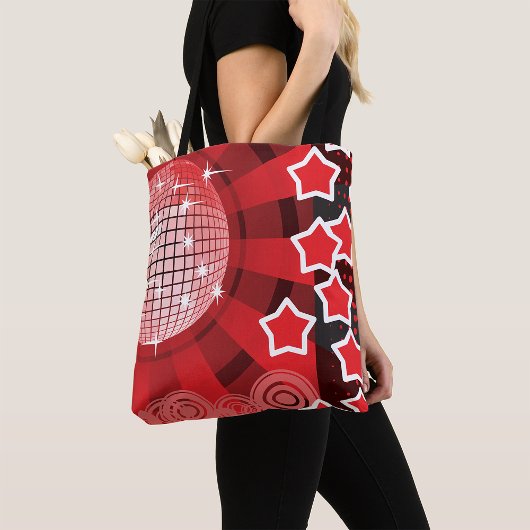 Red Disco Party Theme met sterren en glitterbal Tote Bag