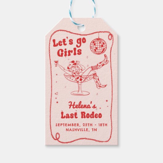 Red Disco Rodeo Cowgirl Bachelorette Weekend Cadeaulabel (Voorkant)