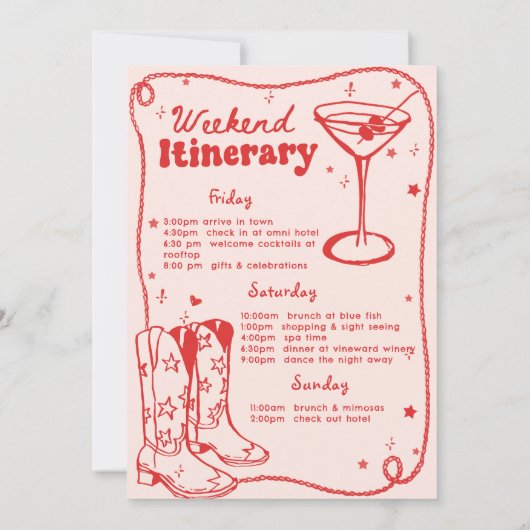Red Disco Rodeo Cowgirl Bachelorette Weekend Kaart (Achterkant)