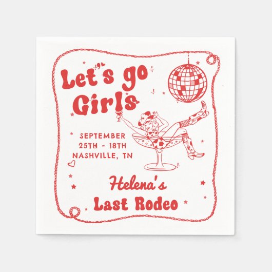 Red Disco Rodeo Cowgirl Bachelorette Weekend Servet (Voorkant)