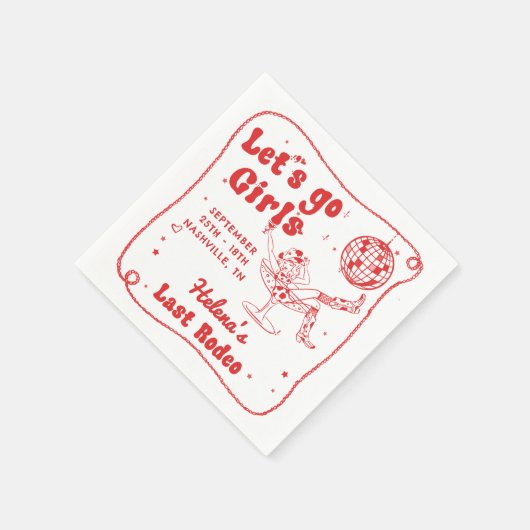 Red Disco Rodeo Cowgirl Bachelorette Weekend Servet (Hoek)