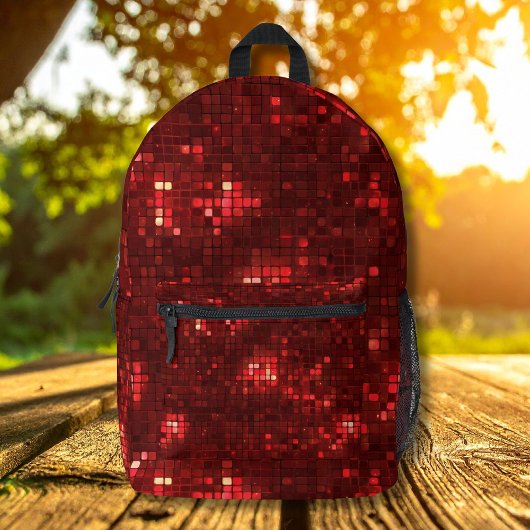 Red Disco Style Squares Valentine Pattern Bedrukte Rugzak