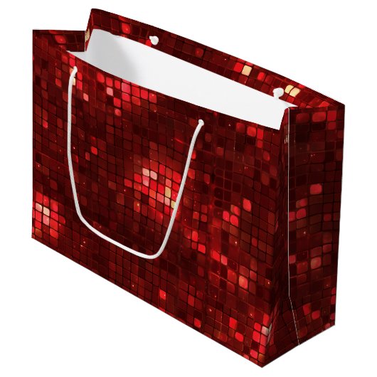 Red Disco Style Squares Valentine Pattern Groot Cadeauzakje (Voorkant Gekanteld)