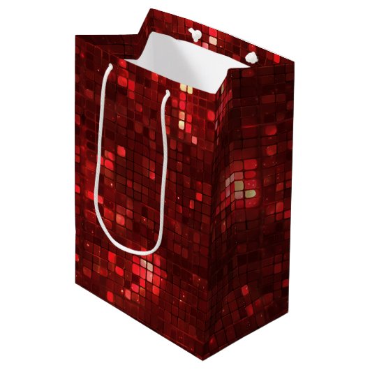 Red Disco Style Squares Valentine Pattern Medium Cadeauzakje (Voorkant Gekanteld)