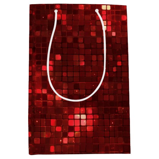 Red Disco Style Squares Valentine Pattern Medium Cadeauzakje (Voorkant)